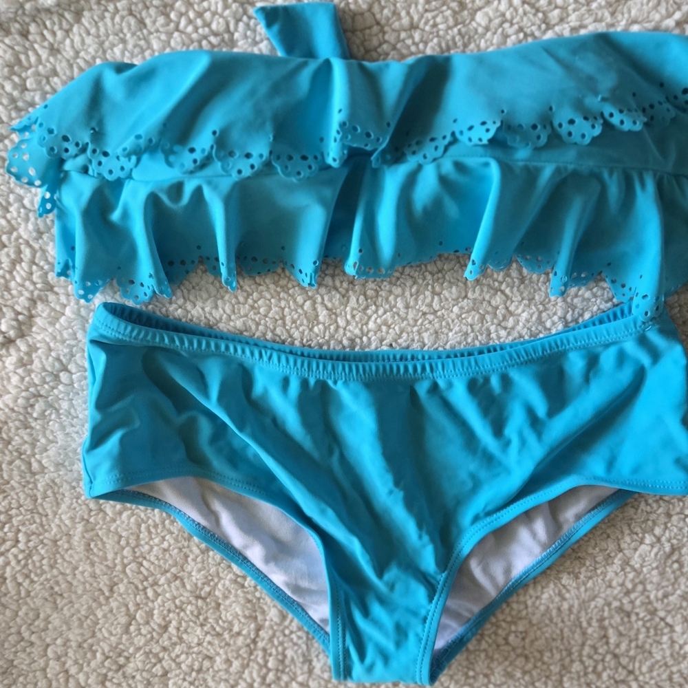 Blue Ruffled Bikini Set Swimwear Girls Size Medium Size 8